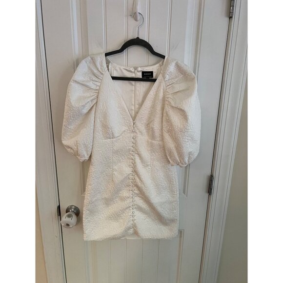 Bardot Marnie Jacquard Textured Puff Sleeve Mini Dress In Ivory Size US‎ 6 - Picture 2 of 7